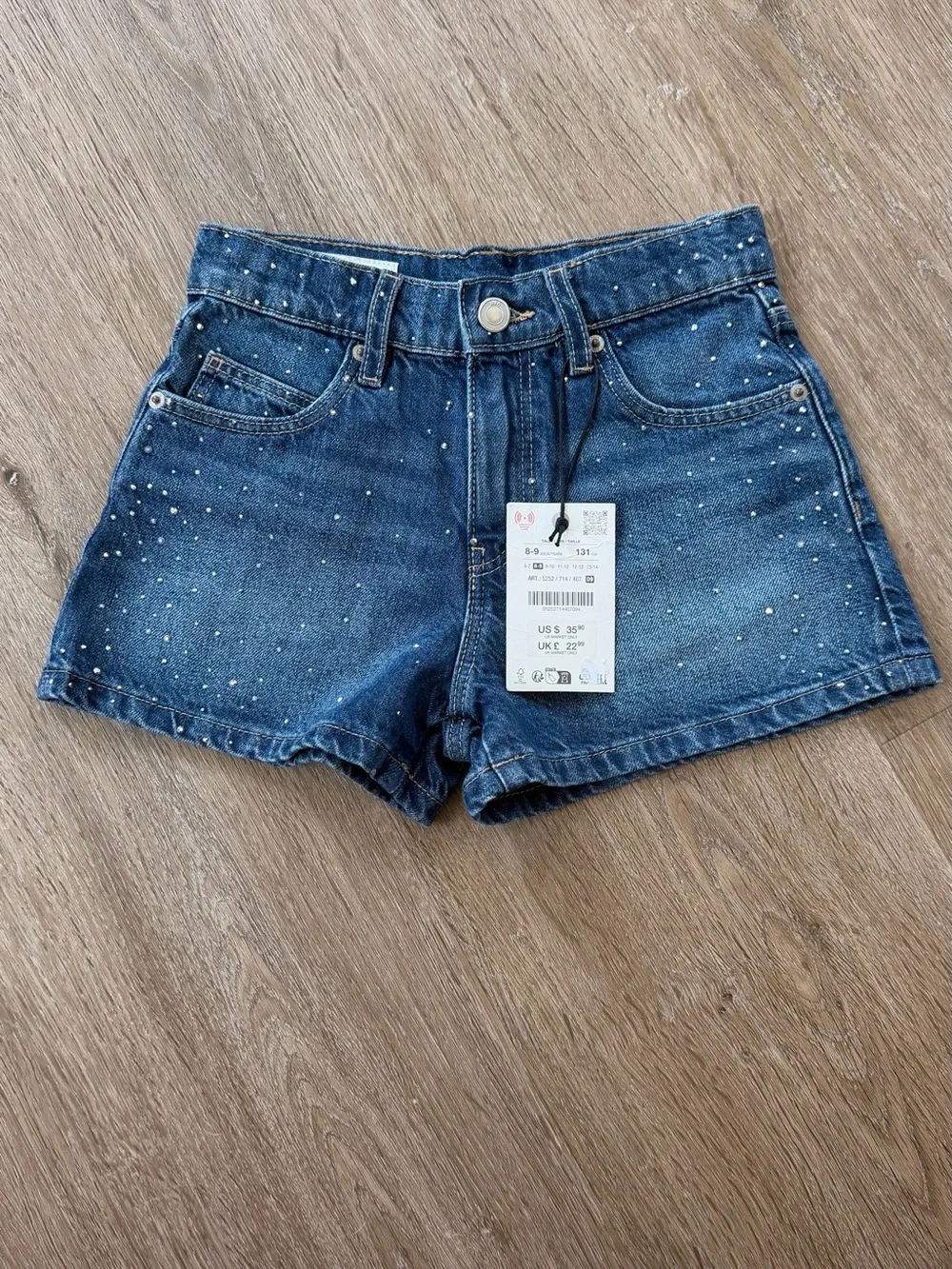 Zara Blue Denim Shorts with Silver Crystal Details